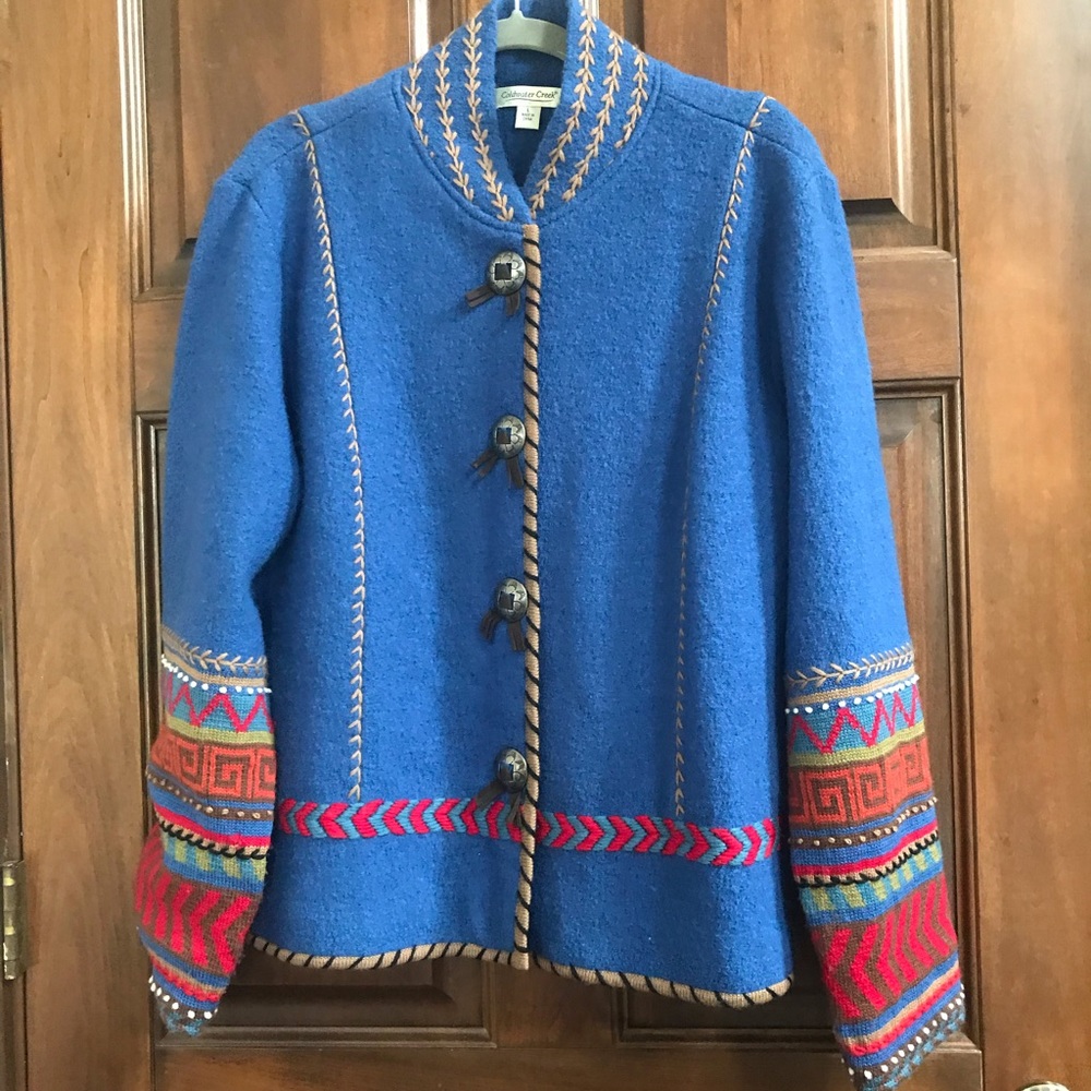 Coldwater Creek Blue Wool Southwestern Blazer L